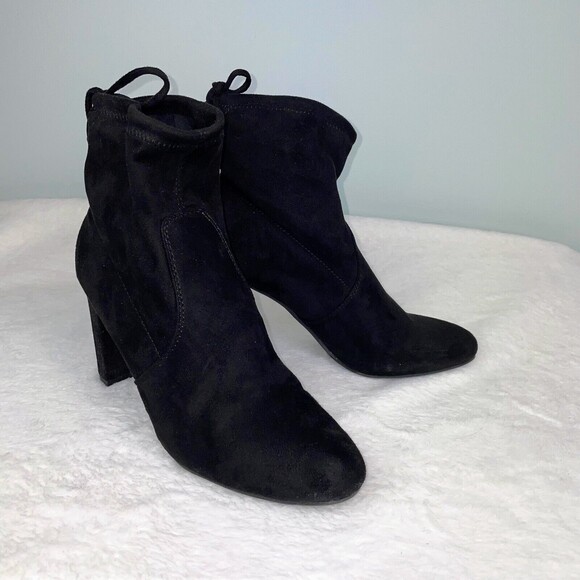 New Directions Belk Hollis Stretch Tie Sock Booties Black Suede Boot Women's 8.5 - Picture 6 of 11